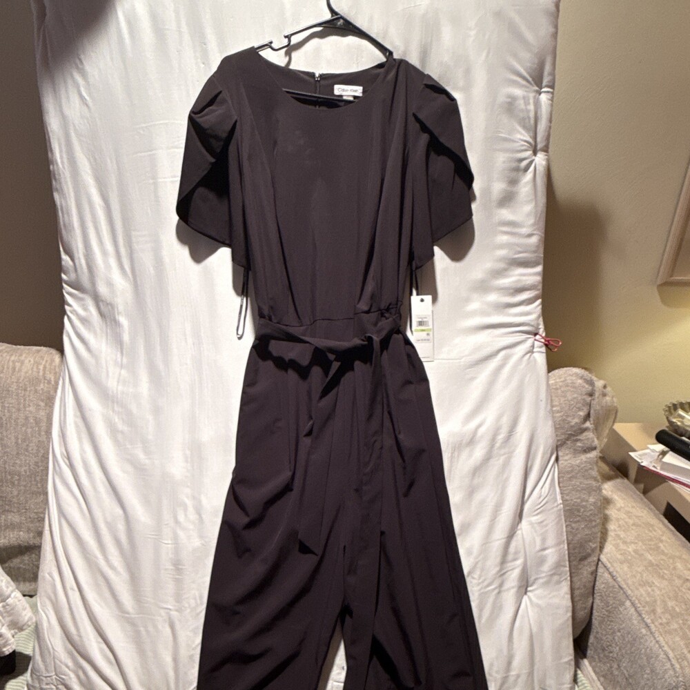 Calvin Klein Women’s 18W Black Belted Jumpsuit NWT Wide Leg MSRP $139